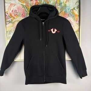 True Religion Black Zip Hoodie Big Logo Graphic Size S/P
